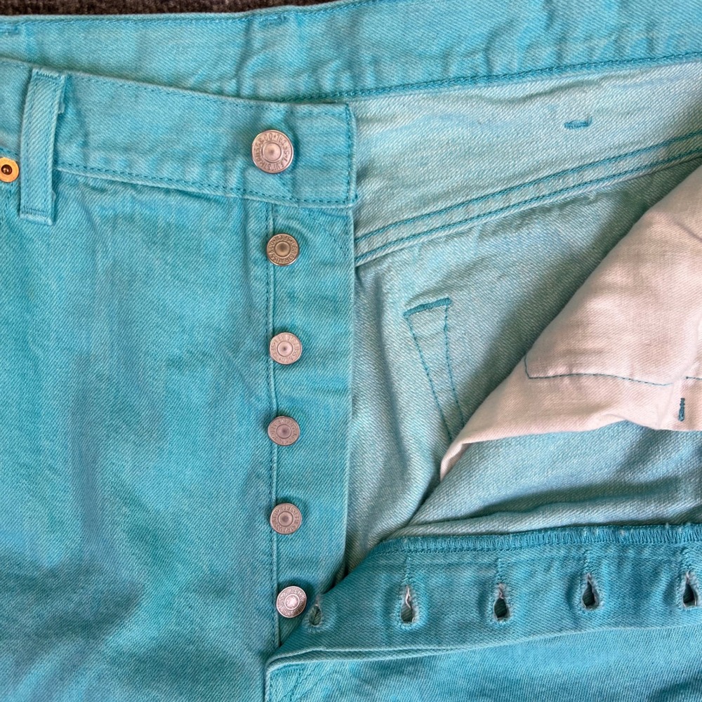 Levis 501 Jean Men 40x30 Turquoise Cyan Original Retro Straight Button Fly Denim - Picture 6 of 15